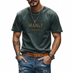 Men's Casual Cotton Letter Embroidery Round Neck Slim Short Sleeve T-Shirt