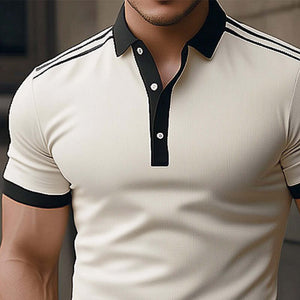 Men's Summer Comfortable Light Khaki Polo Neck Short Sleeve T-Shirt