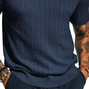 Herren-POLOshirt mit Zopfmuster und kurzen Ärmeln