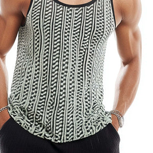 Men's Casual Knitted Jacquard Scoop Neck Tank Top