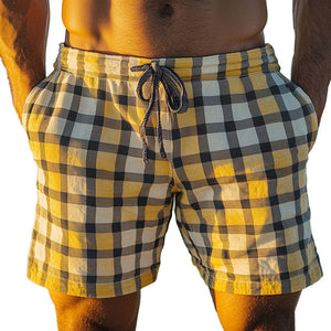 Men's Spring Fashion Plaid Linen Casual Sports Shorts