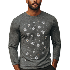 Men's Blended Daisy Embroidered Long-sleeved T-shirt