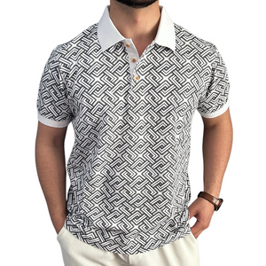 Men's Retro Casual Geometric Print Lapel Short Sleeve Polo Shirt