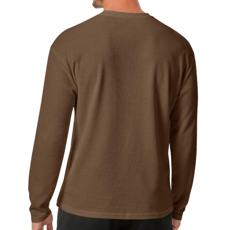 Lässiges Herren-T-Shirt mit Waffelmuster, Rundhalsausschnitt, aufgesetzter Tasche, Slim Fit, Langarm