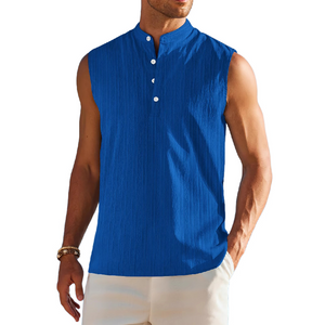 Men's Stand Collar Solid Color Sleeveless Tank Tops