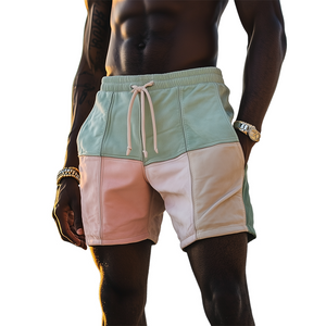 Herren Frühlings- und Sommermode Lässige Kontrastfarbene Nähte Elastische Taille Wildleder Strandshorts