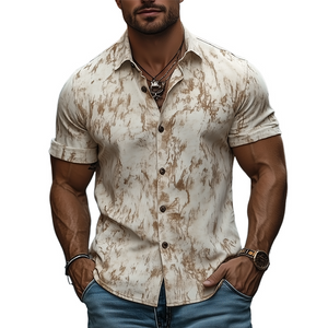 Men's American Retro Western Style Printed Slim Fit Short Sleeve Shirt