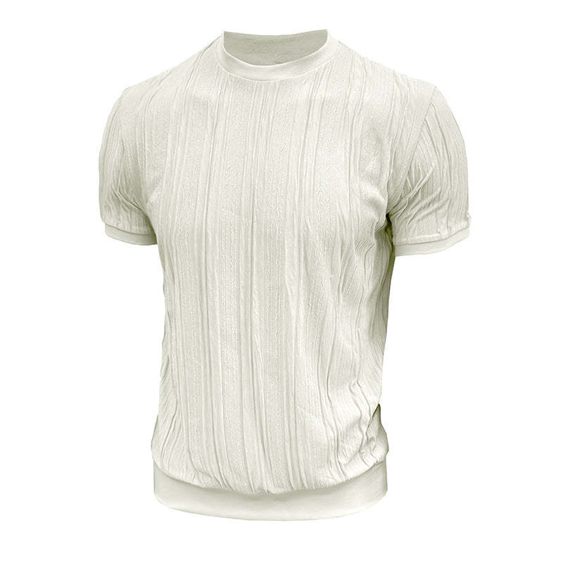 Men's Casual Round Neck Textured Short Sleeve T-Shirt