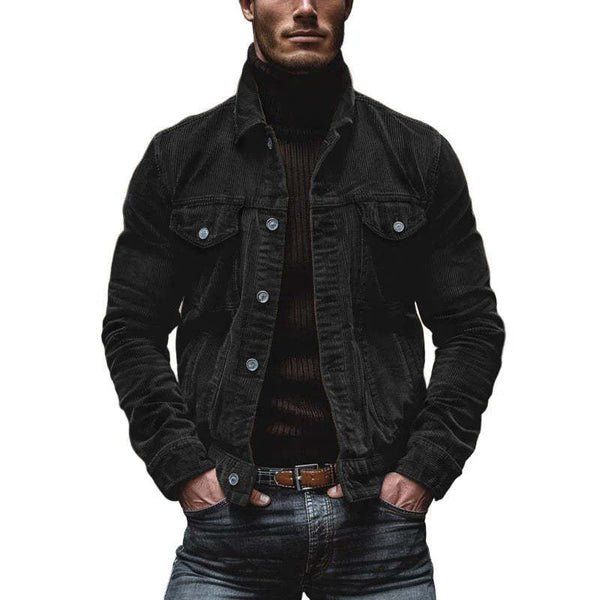 Men's Vintage Corduroy Lapel Single Breasted Multi-Pocket Work Jacket