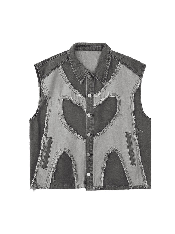 Contrast Denim Heart Stitching Street Rap Vest