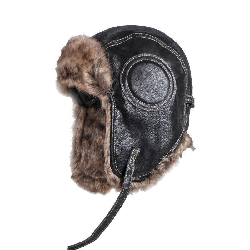 Klassischer Retro-Winterhut für Herren mit warmen Ohrenschützern aus PU-Leder