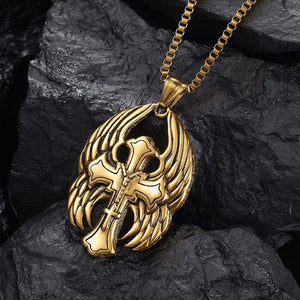 Vintage Casual Cross Wings Necklace