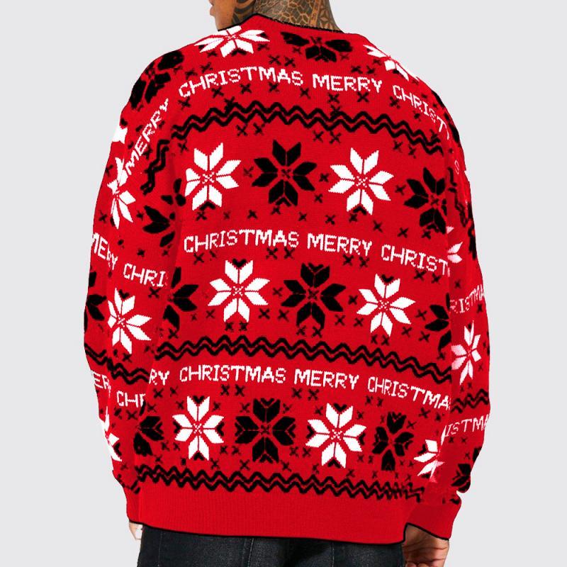 Lässiger Weihnachts-Jacquard-Strickpullover mit Rundhalsausschnitt für Herren