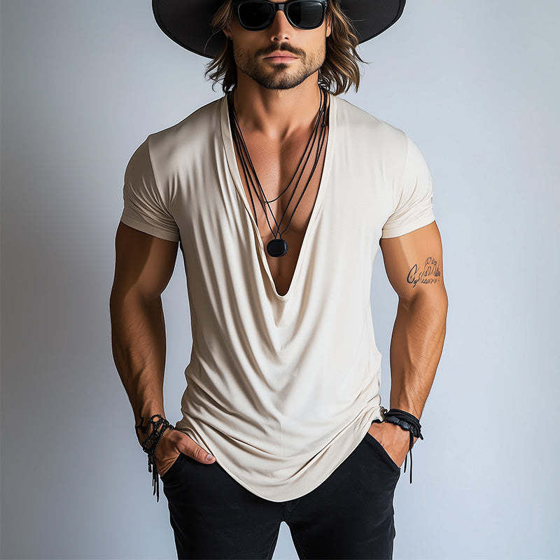 Men's Spring Fashion Simple Swing Collar Short Sleeve T-shirt