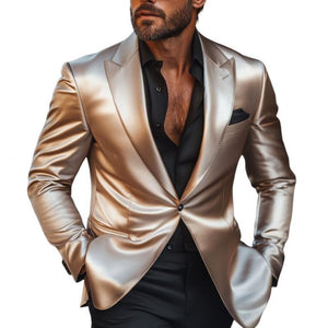 Men's Retro Elegant Satin Peak Lapel Single Breasted Slim Fit Blazer