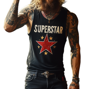 Lässiges Tanktop mit Rundhalsausschnitt und Retro-Aufdruck „SUPERSTAR“ für Herren