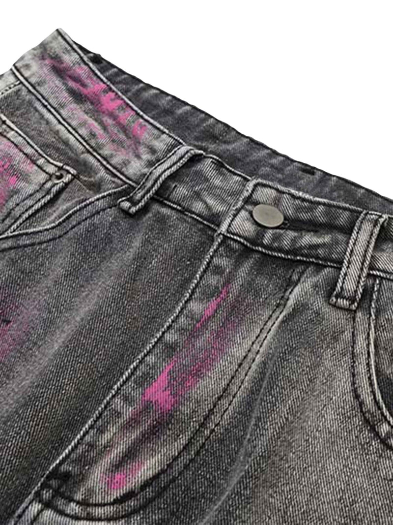 Graffiti Distressed Washed Baggy Jeans