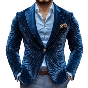 Herren Vintage Rhombus Samt Steigendes Revers Ein-Knopf Casual Blazer