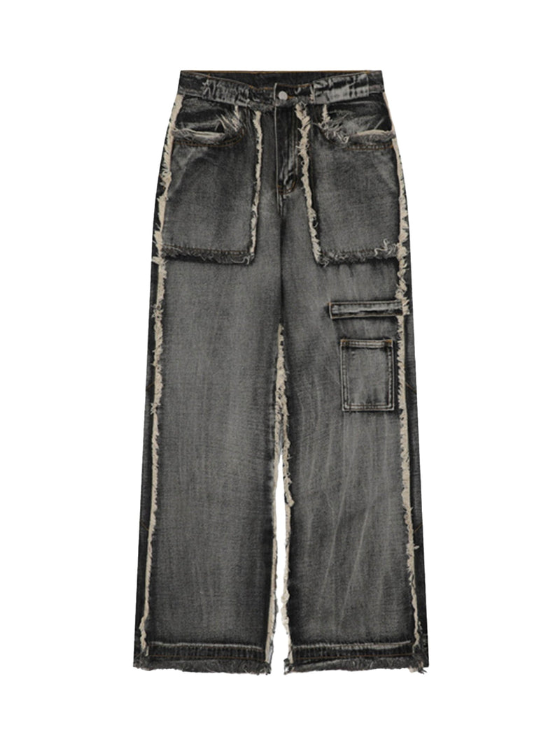High Street – Jeans mit verwaschenem und abgenutztem Schnitt und Raw Edge 