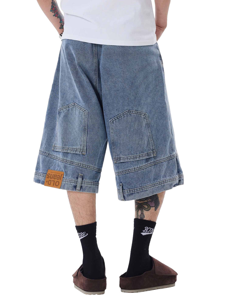 Retro Reverse Design Washed Denim Jorts