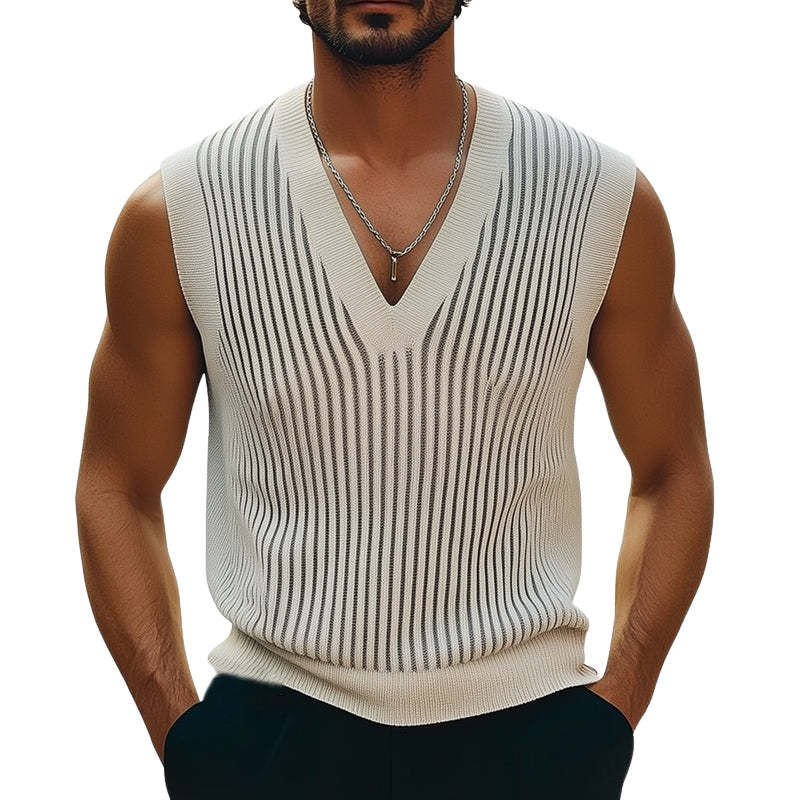 Klassisches, vertikal gestreiftes Strick-Tanktop für Herren im Sommer