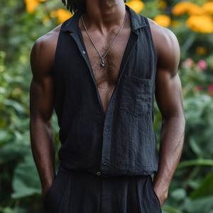 Lässiges Herrenhemd aus Baumwolle und Leinen mit aufgesetzter Reverstasche und schmalem Ärmel