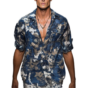 Men's Spring Linen Printed Short Sleeve Shirt