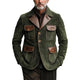 Men's Vintage Suede And Leather Multi-Pocket Single-Breasted Blazer