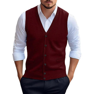 Men's Casual Solid Color Knitted Cardigan Vest
