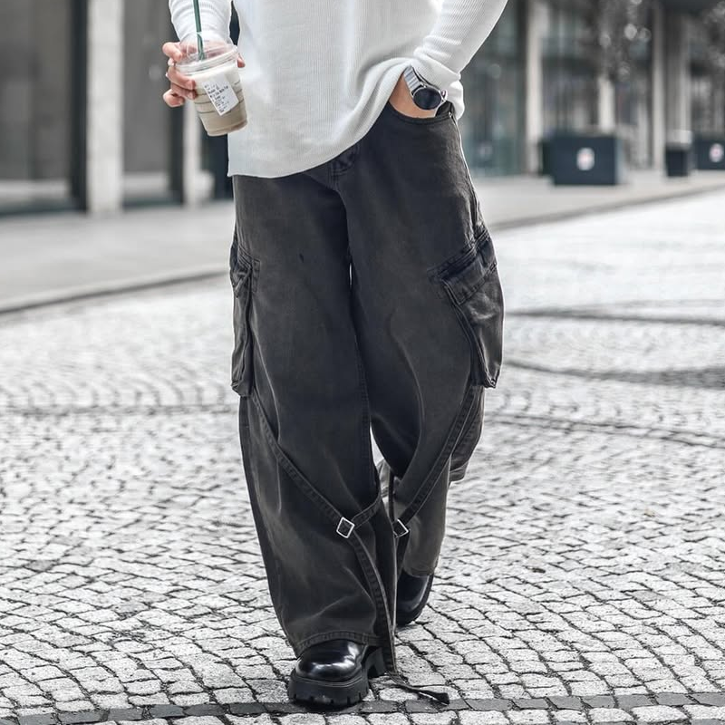 Herrenmode verwaschene, lockere Jeans mit mehreren Taschen
