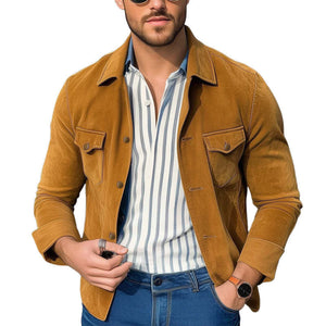 Herren Frühling und Herbst Basic Khaki Wildlederhemd