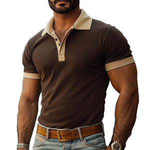 Men's Solid Color Simple Short-Sleeved Polo Shirt