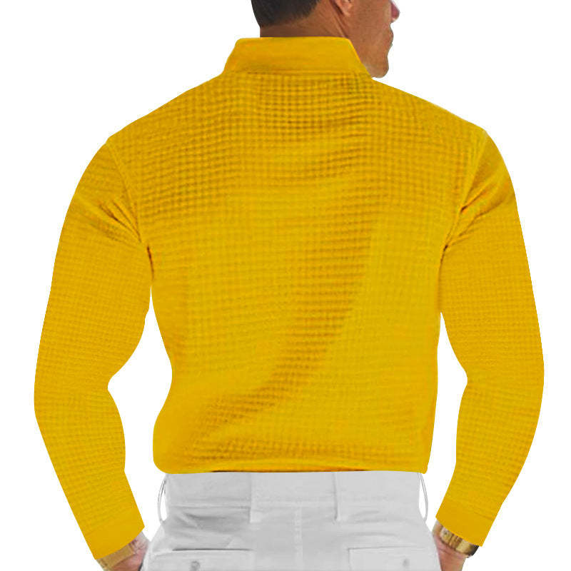 Lässiges Poloshirt mit Waffelmuster und langen Ärmeln für Herren 