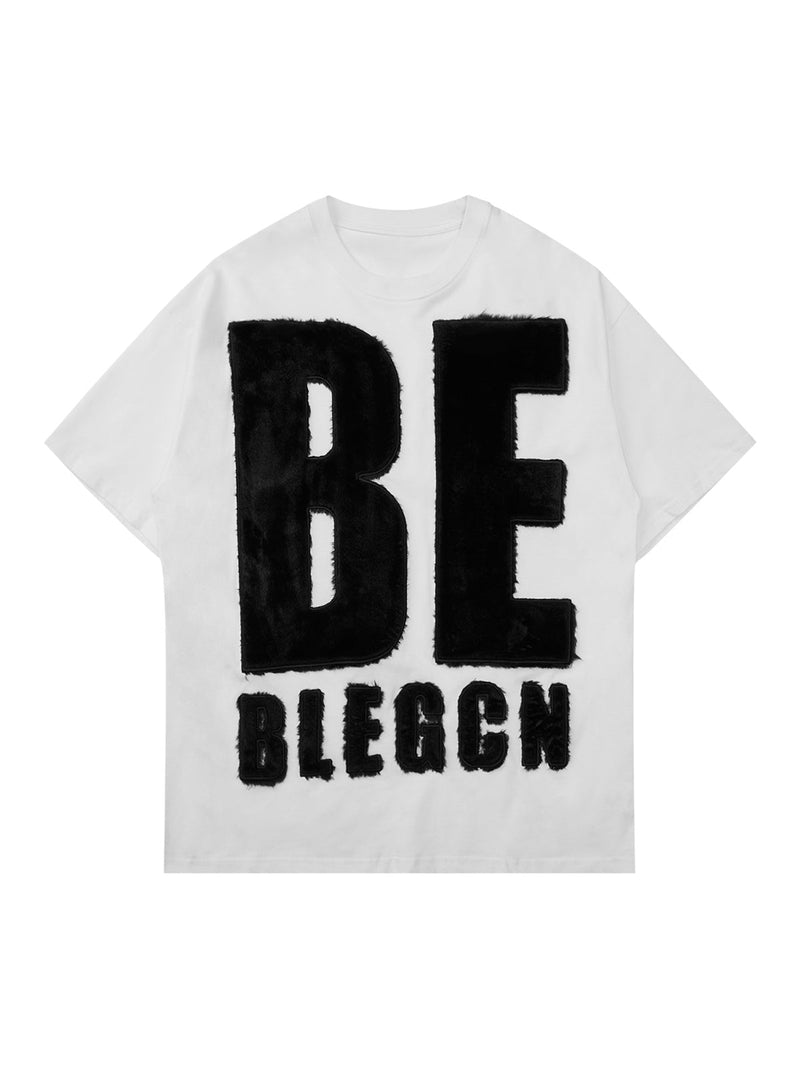 Wildleder-T-Shirt mit aufgestickten Buchstaben „Street Rap“ 