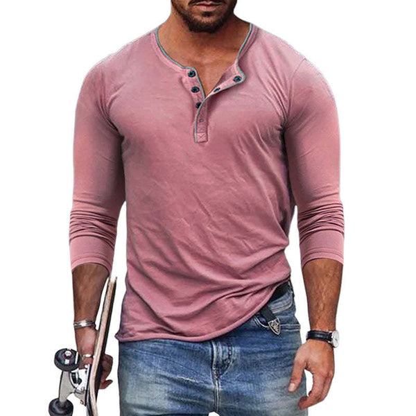 Men's Casual Cotton Blend Henley Neck Slim Fit Long Sleeve T-Shirt