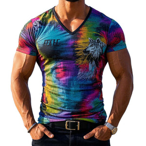 Men's Animal Print V-Neck Short Sleeve T-Shirt