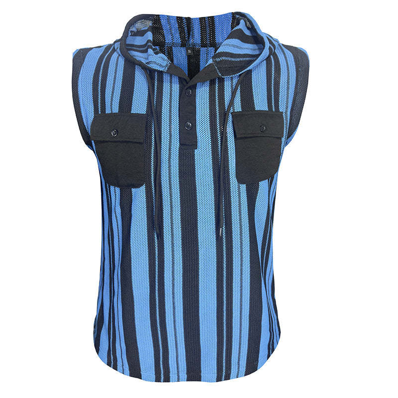 Lässiges, gestreiftes, ärmelloses Tanktop mit Kapuze für Herren