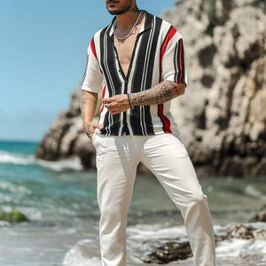 Herren-Poloshirt mit gestreiftem Revers und kurzen Ärmeln