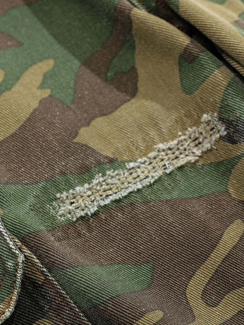 Ripped Camouflage Flared Cargo Pants