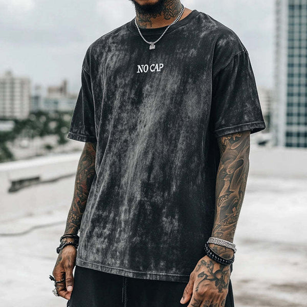 Men's Retro Casual No Cap Printed Round Neck Short Sleeve T-Shirt