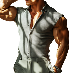 Herren Retro Casual Gestreiftes Ärmelloses Hemd mit schmalem Revers