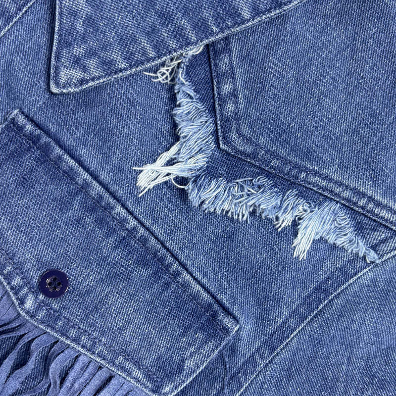 Herren Retro Western Cowboy Quastenstich Denim Langarmhemd