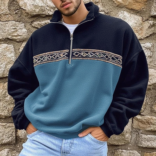 Herren Vintage Colorblock Loose Polar Fleece Langarm-Sweatshirt