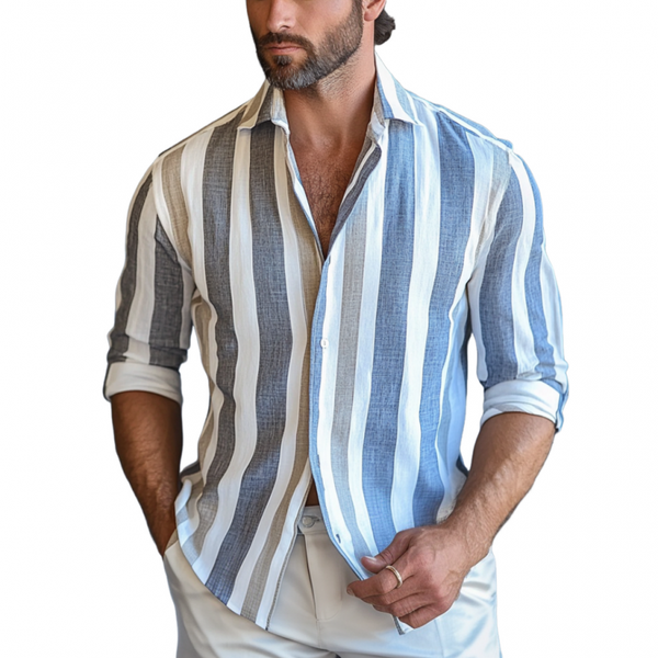 Lässiges Herrenhemd mit Streifenmuster und Revers in Slim Fit
