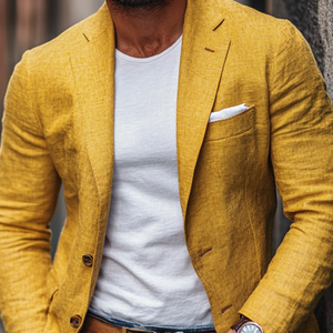 Men's Casual Linen Blended Notched Lapel Single Breasted Slim Fit Blazer