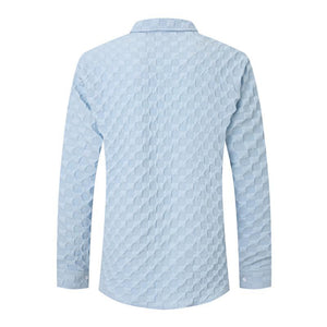 Herrenhemd mit einfarbigem Karomuster und Brusttasche sowie Revers und langen Ärmeln