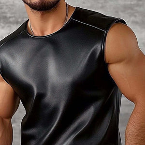 Men's Casual Solid Color Round Neck Leather Tank Tops