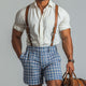 Men's Western Vintage Plaid Print Overalls