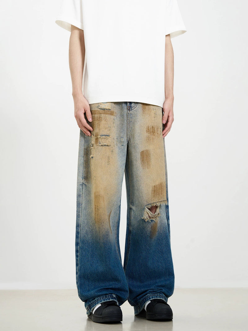 Retro Ripped Washed Patina Street Hip-Hop Jeans