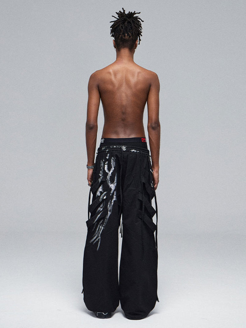 Deconstructed Brushed Silver Ribbon Drawstring Pant